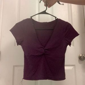 Crop top low v-cut dark purple